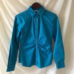 New York & Co Teal/Blue Long Sleeve Button  A104